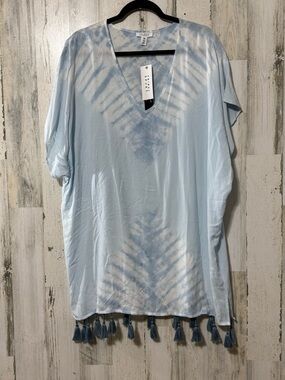 Tribal Light Blue Tie-Dye Tassel Swim Coverup